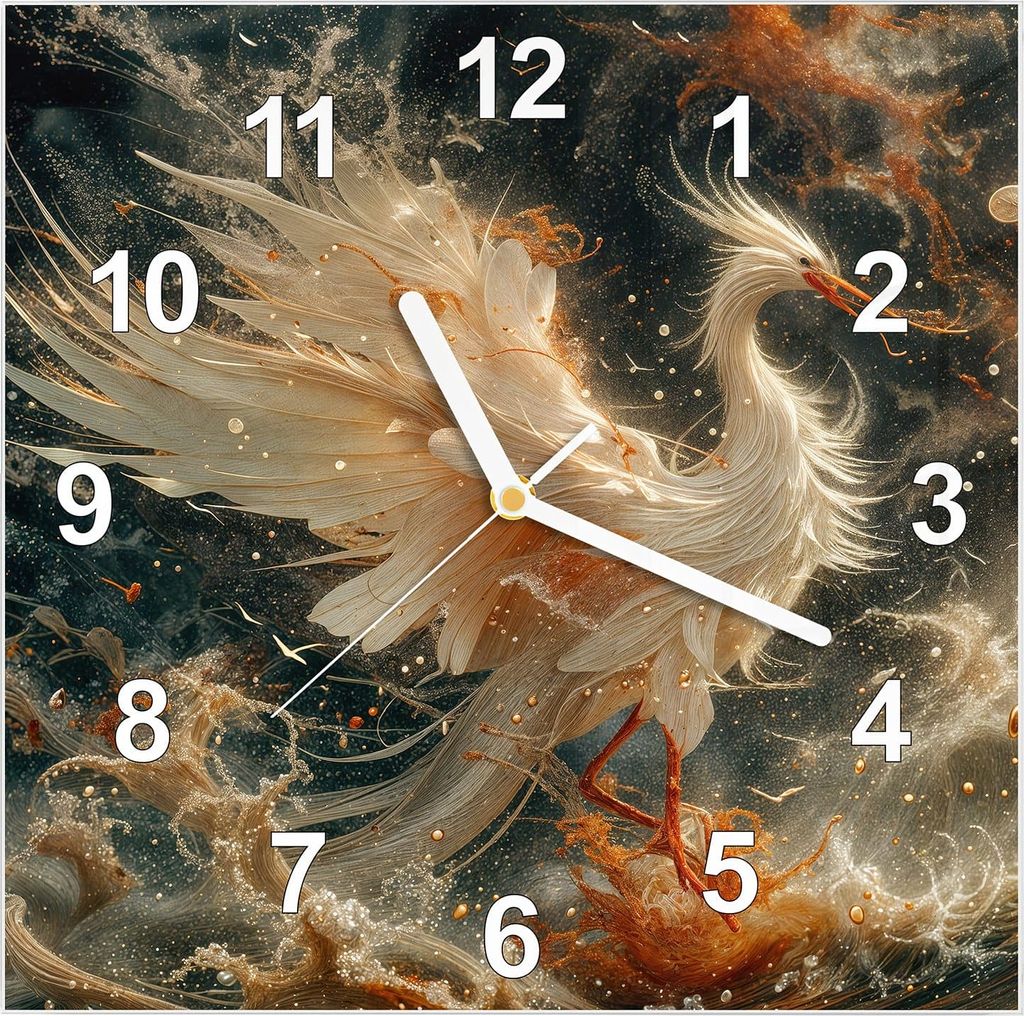 Wanduhr aus Glas mit Motiv Eleganter Vogel- 30 x 30 cm - inkl. Aufhängesystem