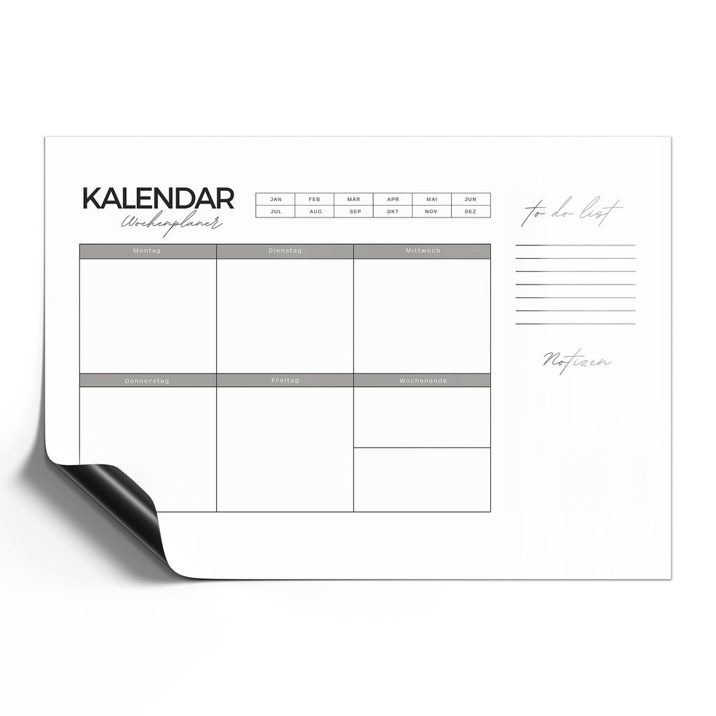 DEQORI Magnetmatte Universal 42x30 cm (A3) 'W-Planer 2 Weiß (DE)' Magnetfolie Kalender Planer