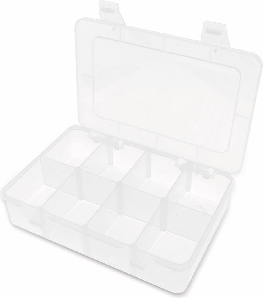 Sortimentsbox, 185x125x42, 8 Fächer, variabel, PP, transparent