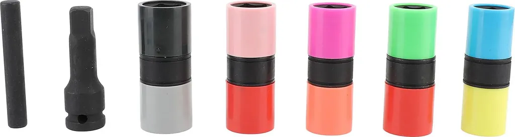Douilles pour écrous de roue multicolores avec étui de protection solide