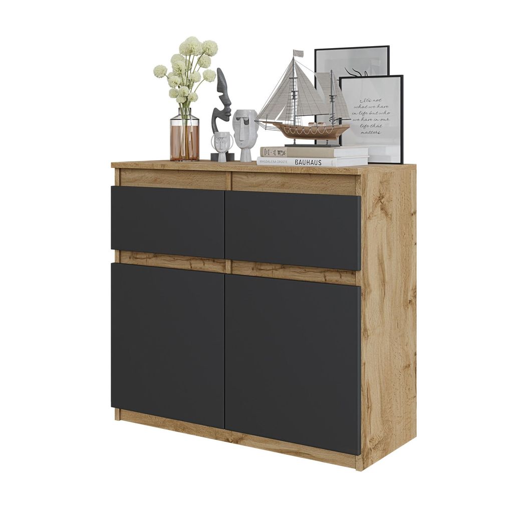 Comodà 80 cm in rovere Wotan / antracite, 2 cassetti, 2 Immagine del prodotto 