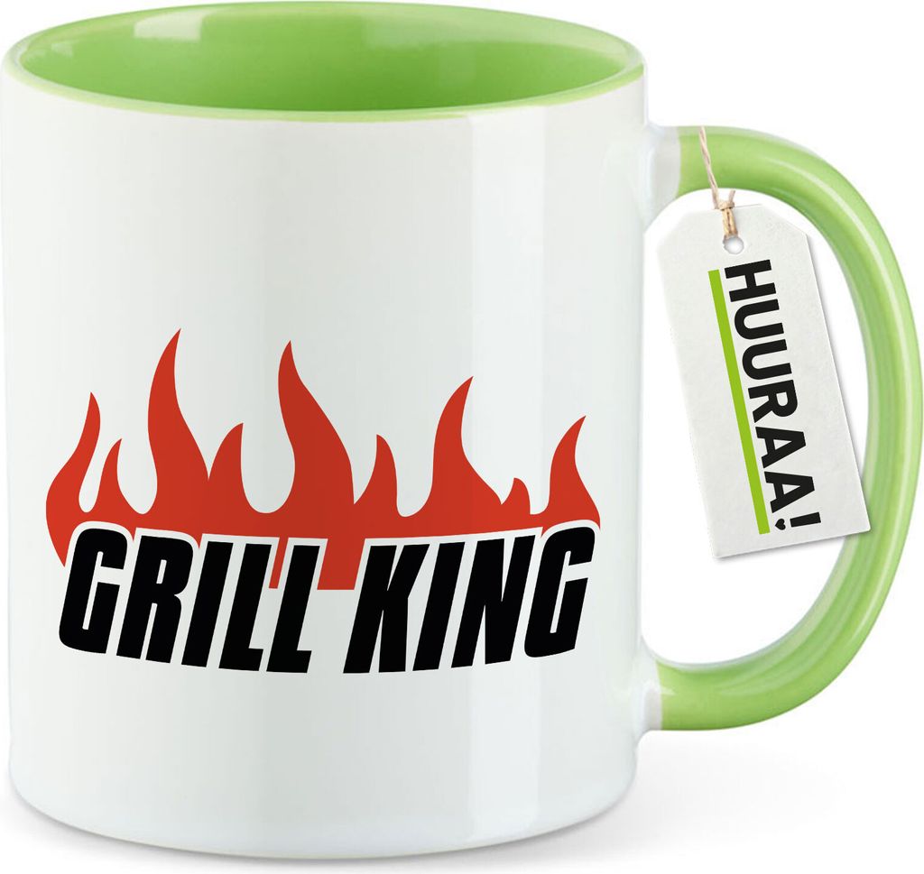 Huuraa Kaffeetasse Grill King Flammen 330ml Grün Keramik Kaffeebecher Geschenkidee