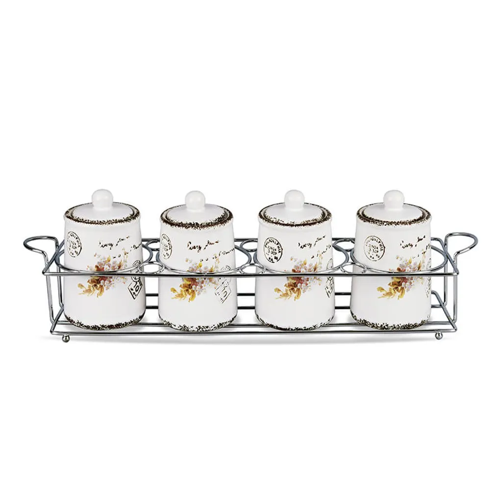 Maestro MR2004904CS Set 4 Contenitori Spezie in Ceramica con Supporto - 1