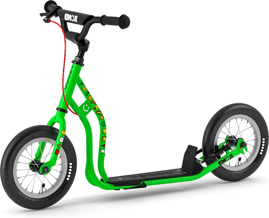 Yedoo Mau Emoji Kinder Roller Scooter Tretroller - für Kinder ab 4 Jahre, mit Luftreifen 12/12, Reflexelementen und verstellbarem Lenker Grün
