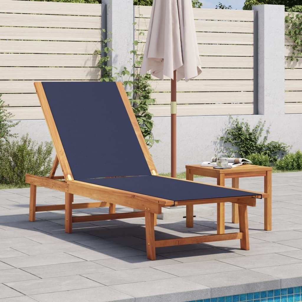"im Angebot" Sonnenliege - für den Garten - 1 Person - mit Tisch Blau Massivholz Akazie und Textilene - Gartenliegen CC17722