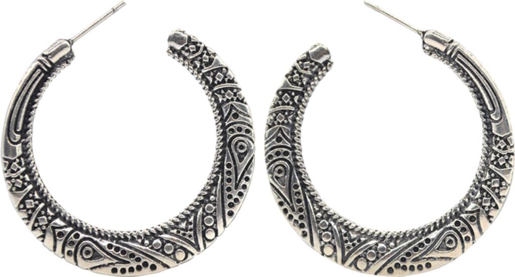 Vintage großer Kreis tibetische Schnitzerei Creolen Damen Statement Schmuck Geschenk-Silber