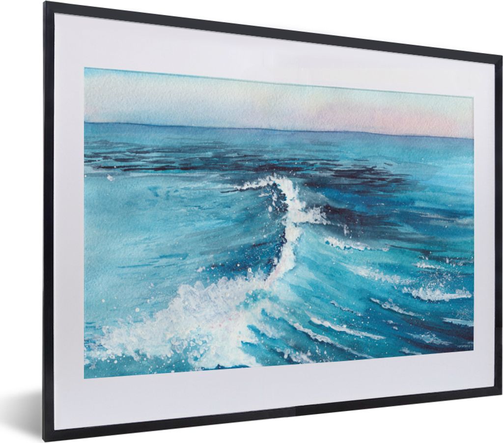 MuchoWow MuchoWow Gerahmtes Poster Golf - Meer - Aquarell 40x30 cm - Poster mit zchwarzem Bilderrahmen - Bilderrahmen - Poster im Rahmen