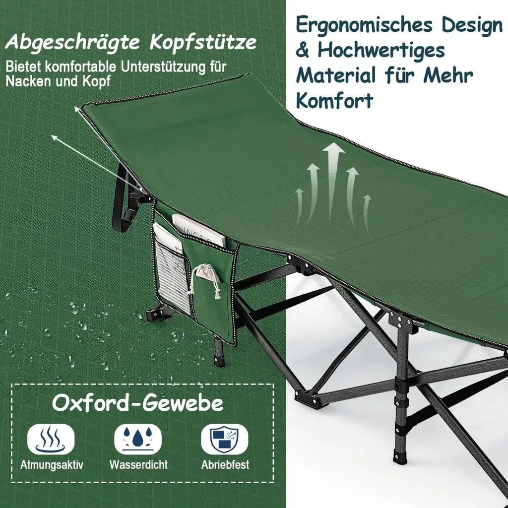 Lit de camping anti-mal de dos 190x70x54 cm pliable vert stable - 5