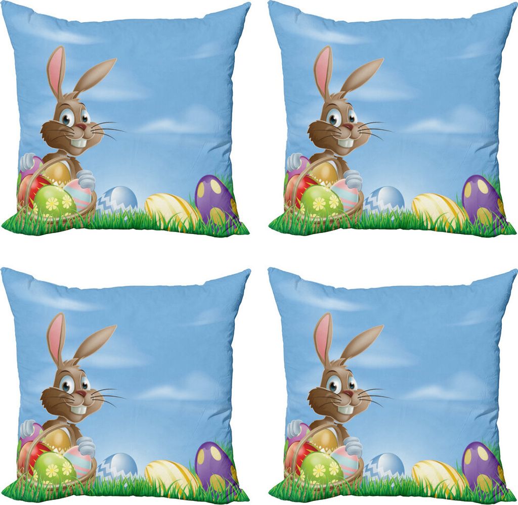 ABAKUHAUS Ostern Kissenbezug Set (4 Stück), Gemalte Ostereier, Moderner Doppelseitiger Digitaldruck, 50 cm x 50 cm, Mehrfarbig