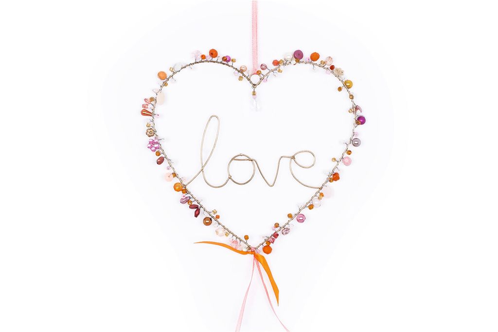 Dekokranz Herz love Marigold ca. 19x19 cm Perlen Dekoration für Tür, Fenster und Wand