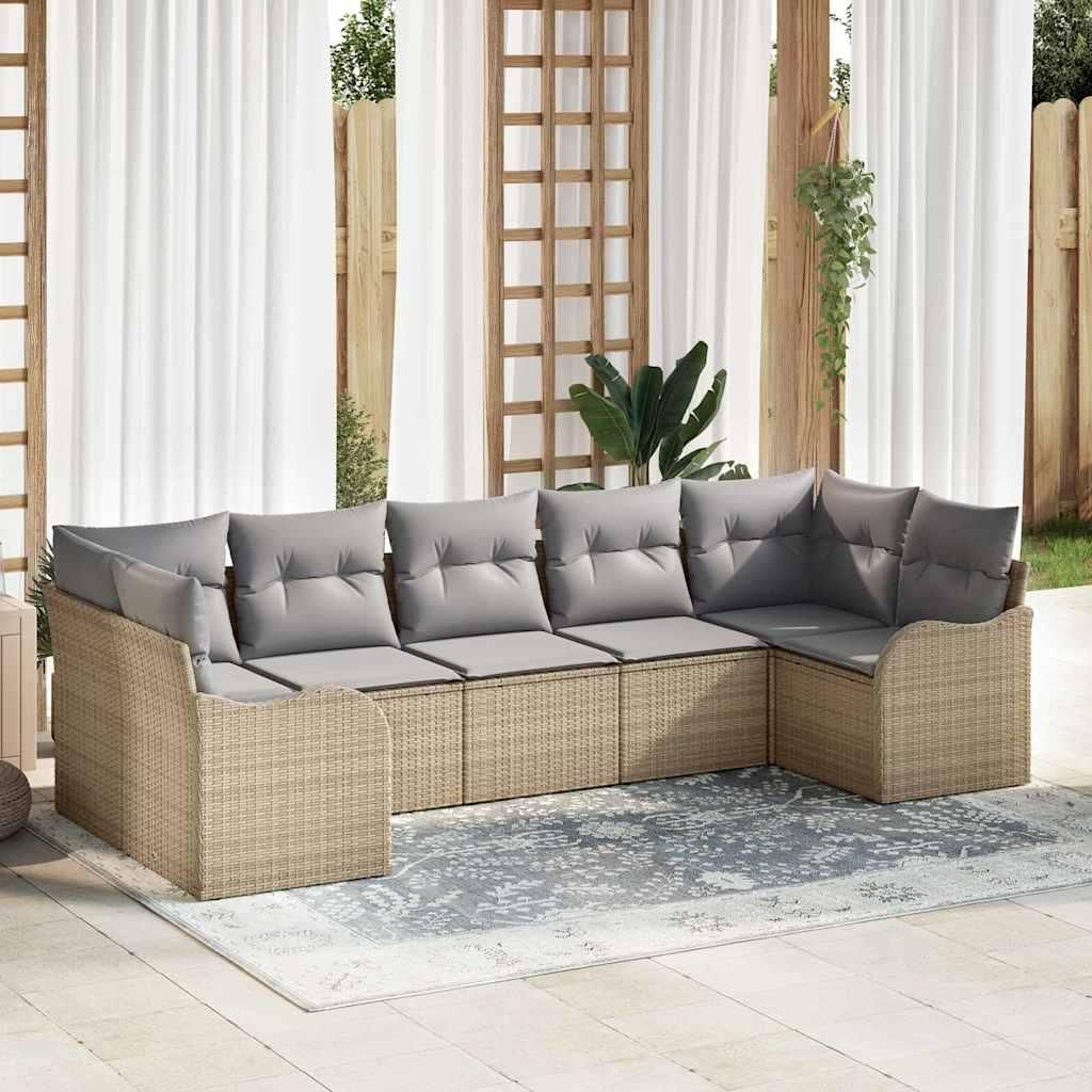 Maison Exclusive - Garten-Sofa-Set 7 pcs Beige und Hellgrau Poly Rattan