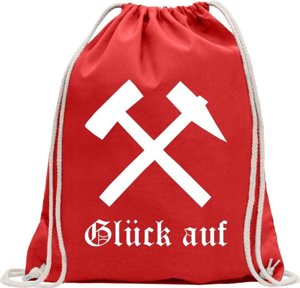 Kiwistar - Turnbeutel - rot - Glück auf! - Bergbau - Kumpel - Fun Rucksack Sport Beutel Gymsack Baumwolle mit Ziehgurt