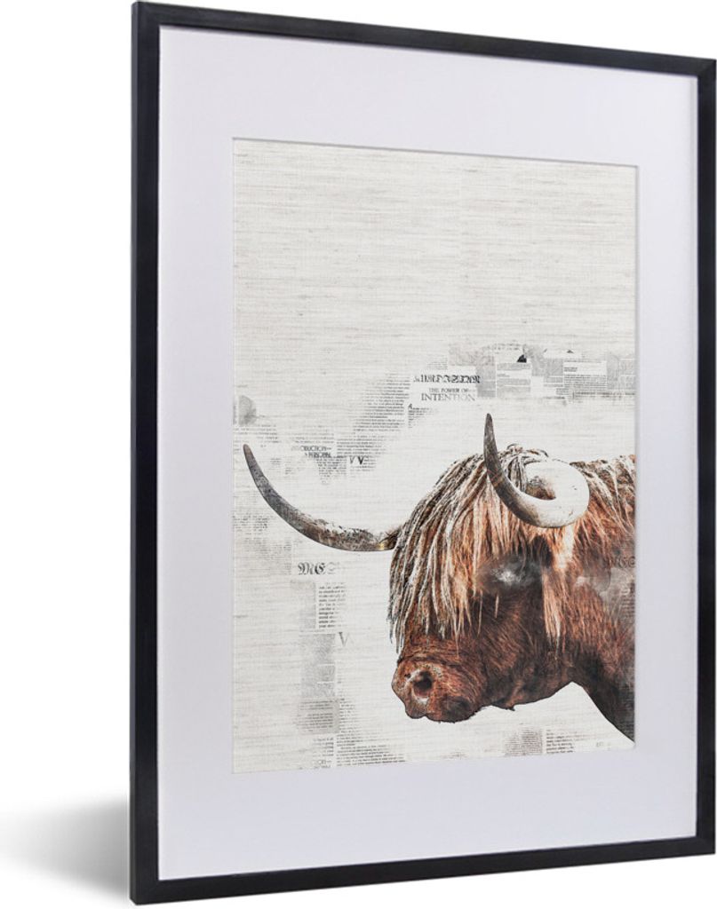 MuchoWow MuchoWow Gerahmtes Poster Scottish Hochlandrind - Zusammenfassung - Zeitungsartikel 30x40 cm - Poster mit zchwarzem Bilderrahmen - Wan...