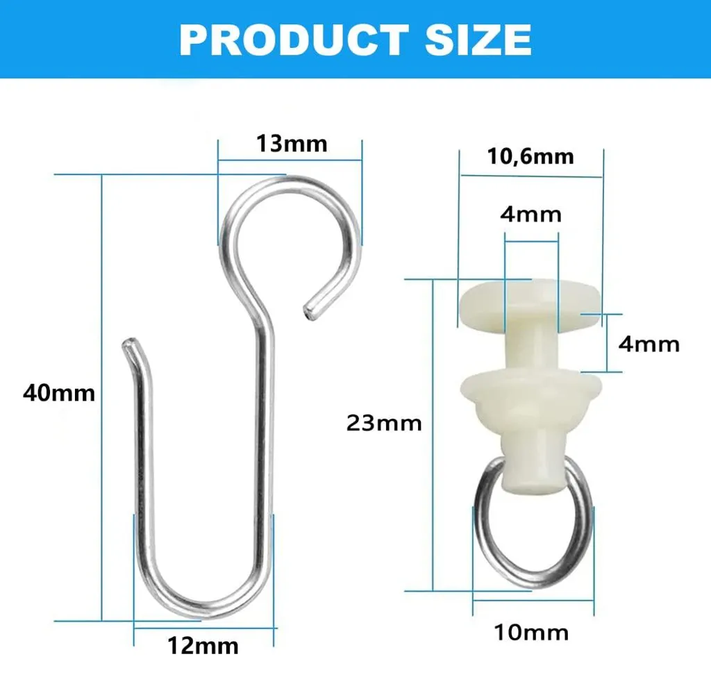 Crochets rideaux robustes et roulettes silencieuses en nylon - 40 pièces