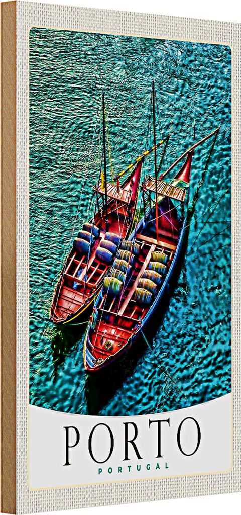 Holzschild Reise 20x30cm Porto Portugal Europa Boote Meer