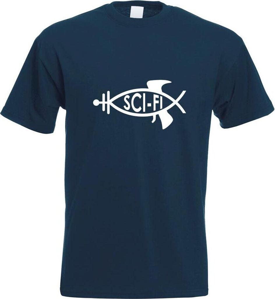 Kiwistar - T-Shirt - Navy - Sci-Fi Fisch Motiv Bedruckt Funshirt Design Print - mit Motiv Bedruckt - Funshirt Design - Sport - Freizeit - Herren - L