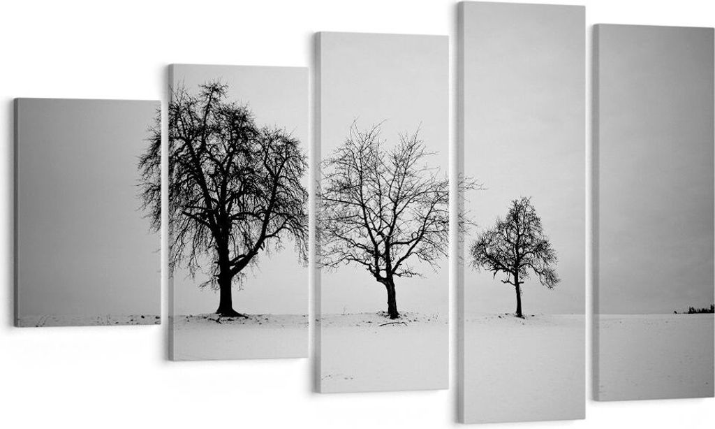 Bild auf Leinwand - Leinwandbild - 5 Teile - Winter Bäume Schnee - 100x60cm - Wand Bild - Wanddeko - Wandbilder - Leinwanddruck - Bilder - Wanddek...