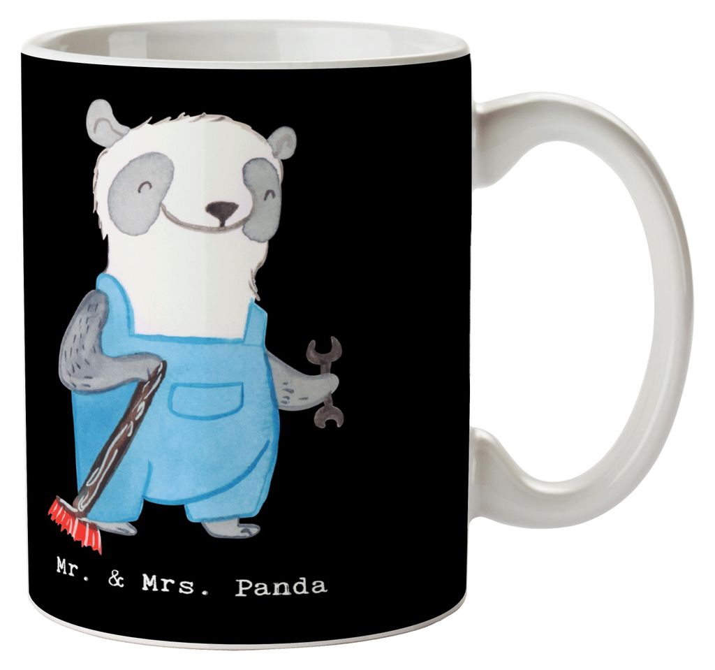 Mr. & Mrs. Panda Kaffeetasse Hausmeister Herz - Schwarz - Geschenk, Tasse, Henkelpott, Becher, Schrauben, Facility Manager, Bedruckte, Hausverwalte...