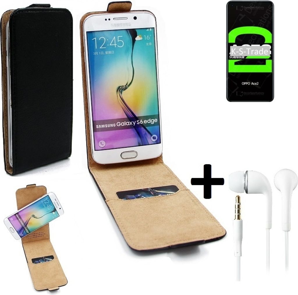 K-S-Trade Handyhülle + Kopfhörer kompatibel mit Oppo Ace2 360° Flipstyle Schutzhülle Smartphone Tasche Case Flip cover schwarz 1x