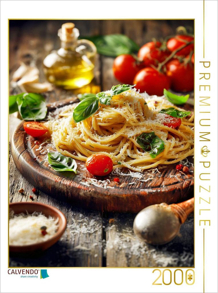 CALVENDO Puzzle Pasta, al dente mit Basilikum & Parmesan | 2000 Teile Lege-Größe 90x67cm Foto-Puzzle für glückliche Stunden