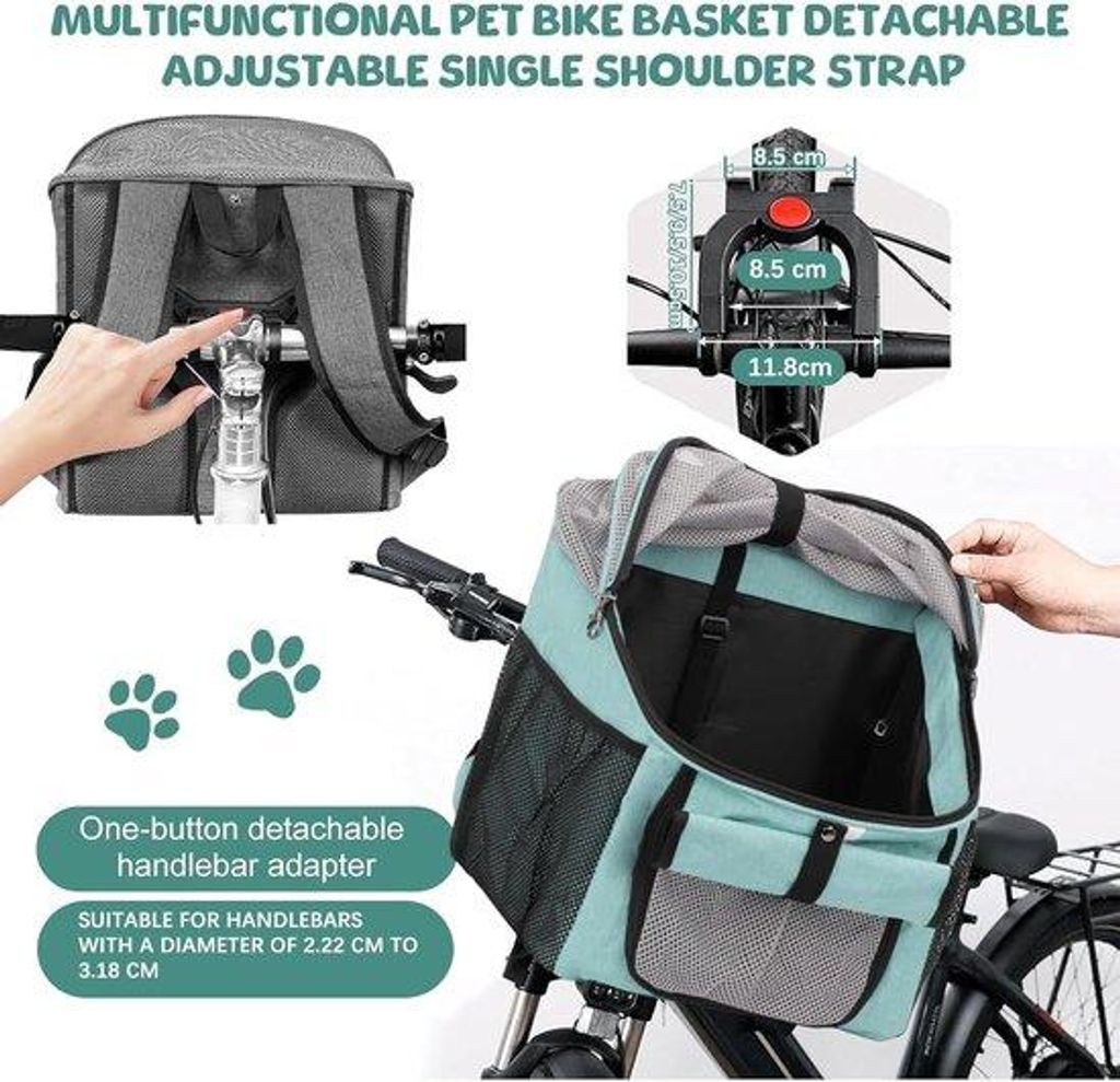 Famanu Faltbare Hunde-Fahrradkorb - Wasserfeste Lenkertasche für kleine Haustiere, Blau