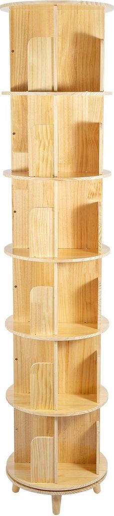 Bücherregal - Drehbares Standregal 6 Ebenen - Massives Kiefernholz - Ø 46 cm - Fachhöhe 31 cm - Stabiler Sockel - Naturholz