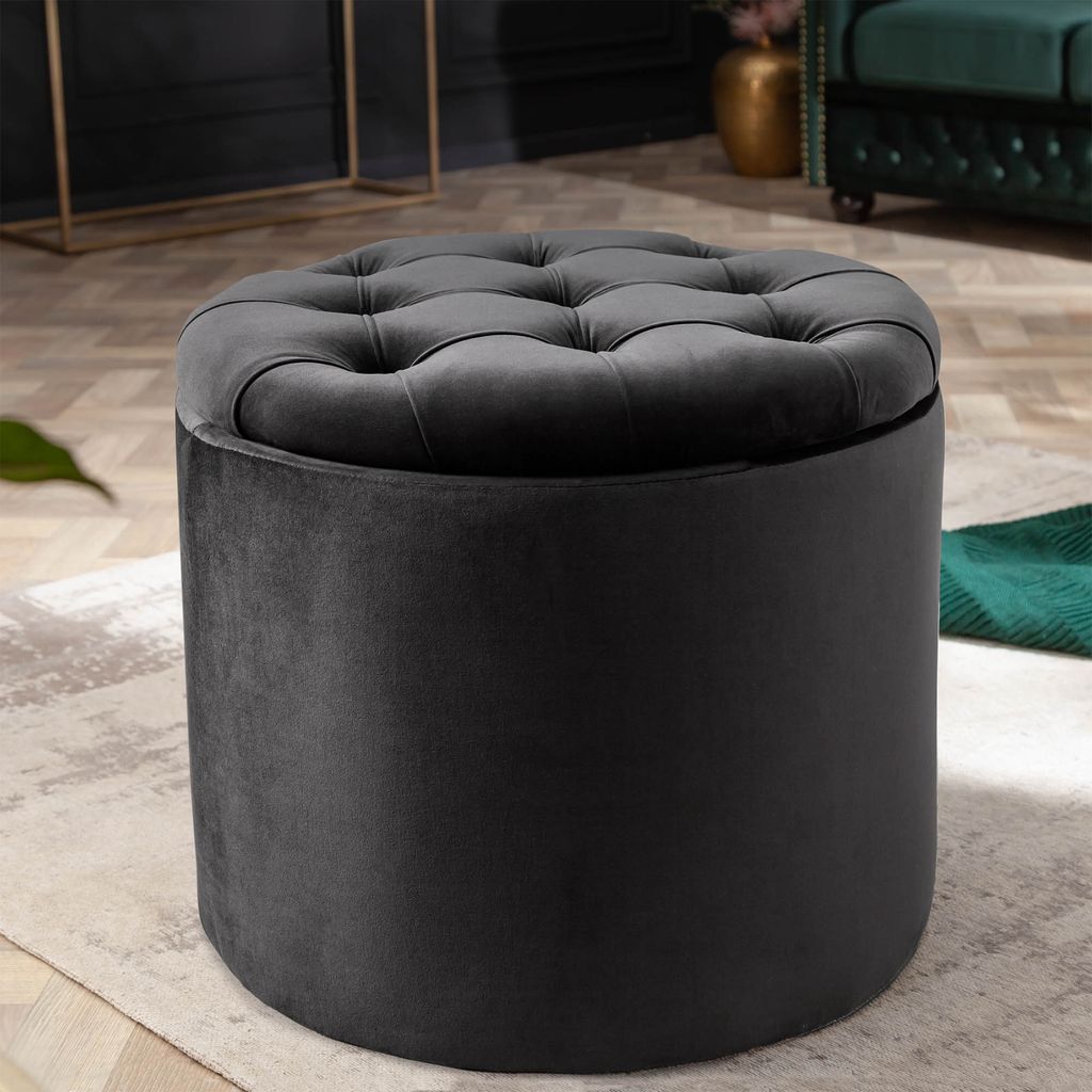 riess-ambiente Runder Hocker MODERN BAROCK 50cm grau Samt Produktbild 