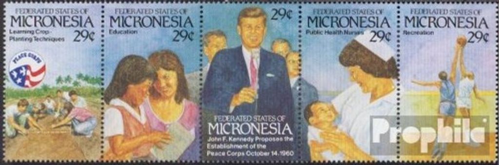 Briefmarken Mikronesien 1992 Mi 254-258 Fünferstreifen (kompl.Ausg.) postfrisch US-Friedenskorps