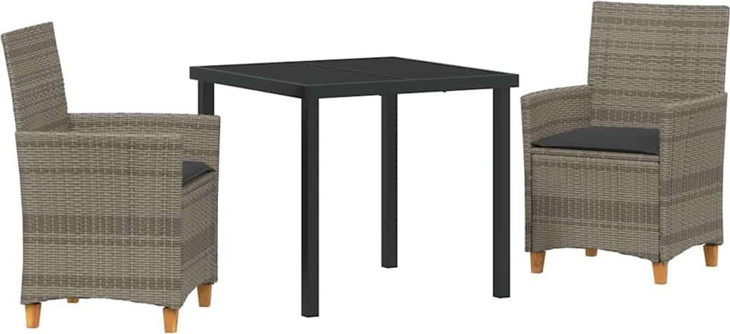 Garten Essgruppe 3 pcs Grau Poly-Rattan