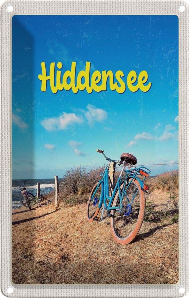 vianmo Blechschild 30x20 cm Hiddensee Fahrrad Strand Meer Bildmotiv Reisemotiv Abenteuer Reisen Urlaub