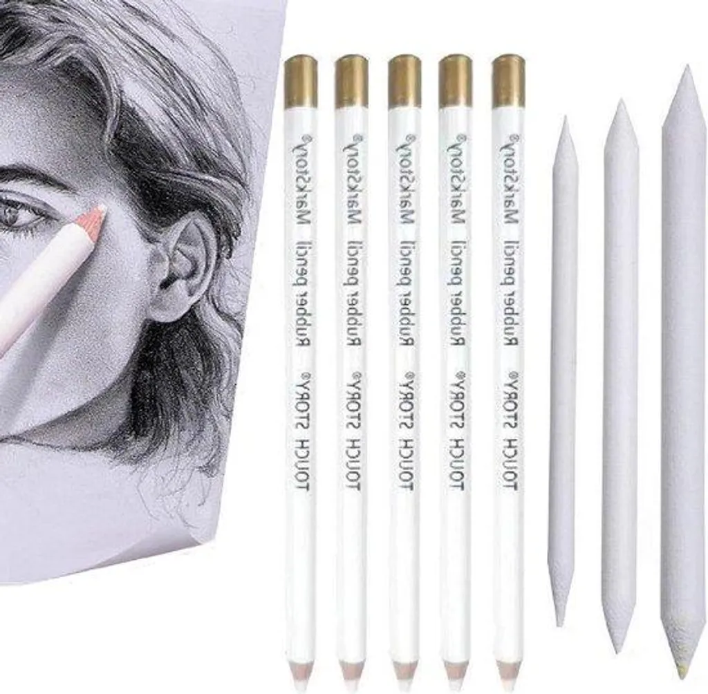 Solution pour rehauts de lumière crayons charbon blanc lot 5 et gomme