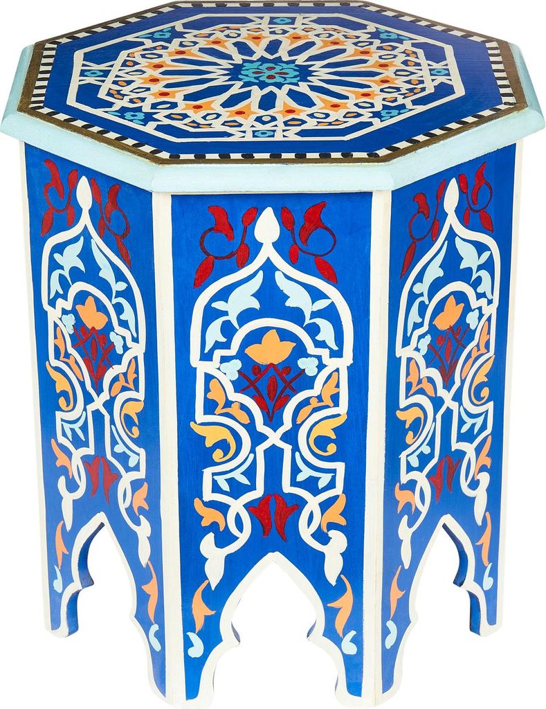 MARRAKESCH Beistelltisch Nachttisch aus Holz 50cm groß Tisch Hocker Gargar Blau als Orientalische Dekoration