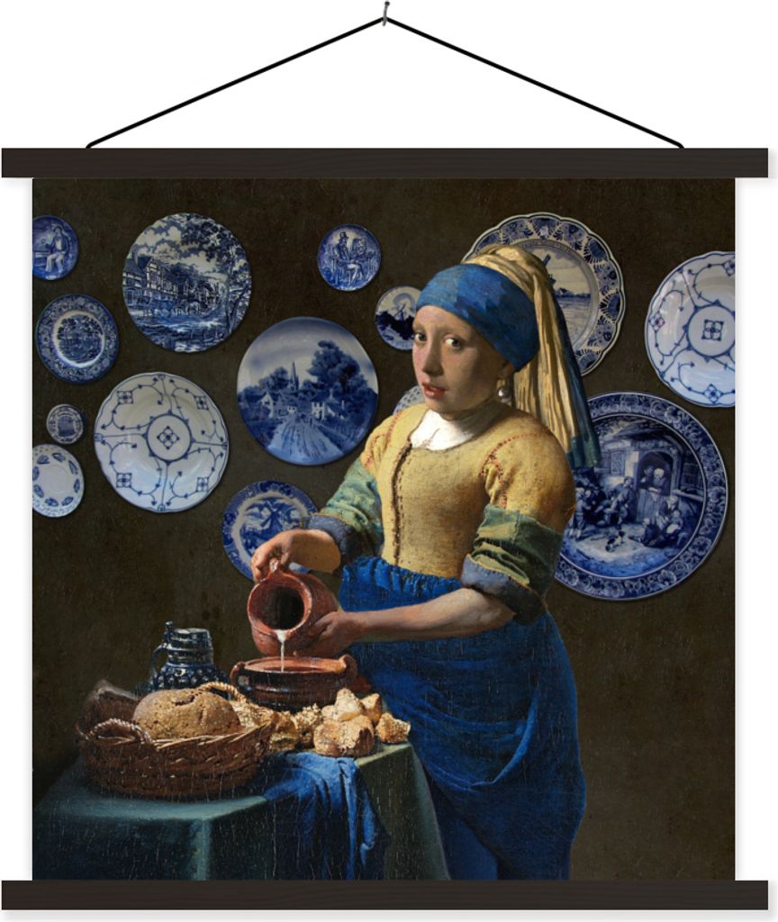 MuchoWow Textilposter Milchmädchen - Das Mädchen mit dem Perlenohrring - Vermeer 60x60 cm mit schwarzem Rahmen - Posteraufhänger