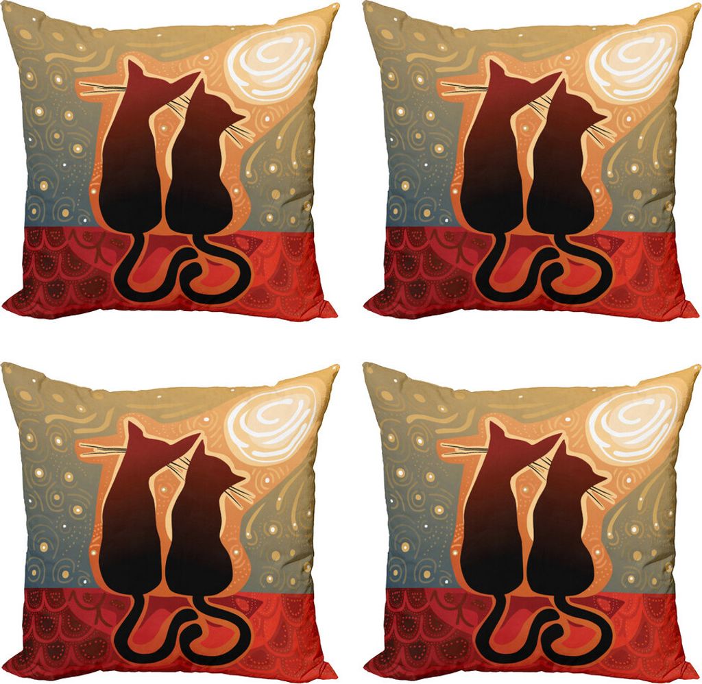 ABAKUHAUS Tier Kissenbezug Set (4 Stück), Mond in einem Sternenhimmel Liebe, Moderner Doppelseitiger Digitaldruck, 40 cm x 40 cm, Sage Grün Orange