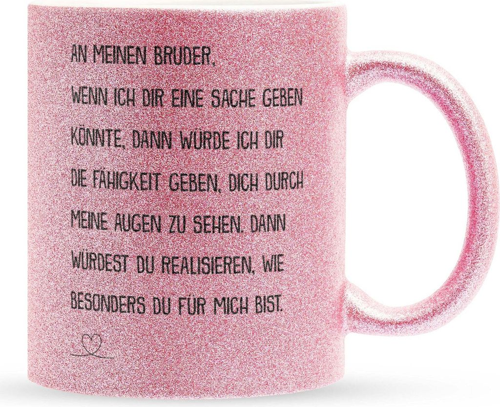 22Feels Glitzertasse Pink Bruder Geschenk Geburtstag Weihnachten Geschwister Jungs Männer Haferl Teenager Bruderherz Geschenkidee Bürotasse