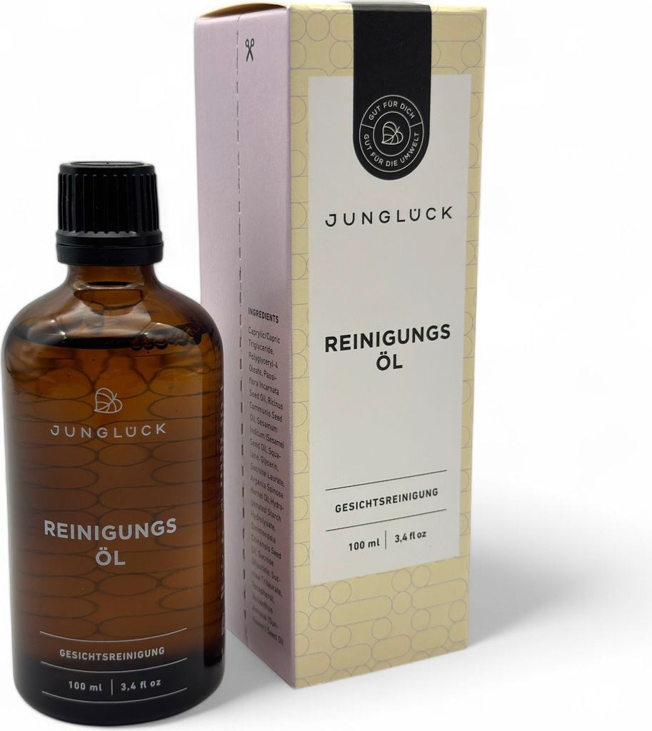 JUNGLÜCK Reinigungsöl 100 ml - Vegan & natürlich mit BIO Argan-, Jojoba- & Rizinusöl | Make-Up Entferner & milde Gesichtsreinigung ohne Zusätze
