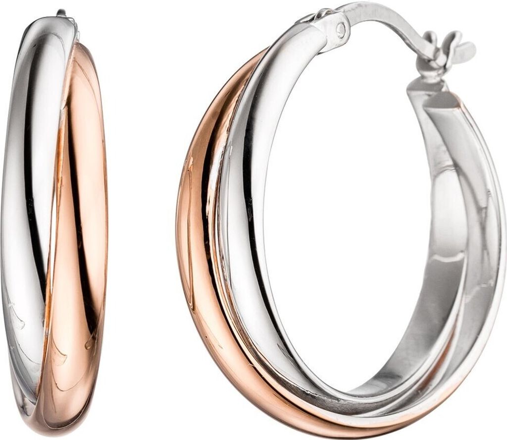 Paar Ohrringe Creolen gekreuzt 22,8mm 925 Silber teilrotvergoldet rhodiniert