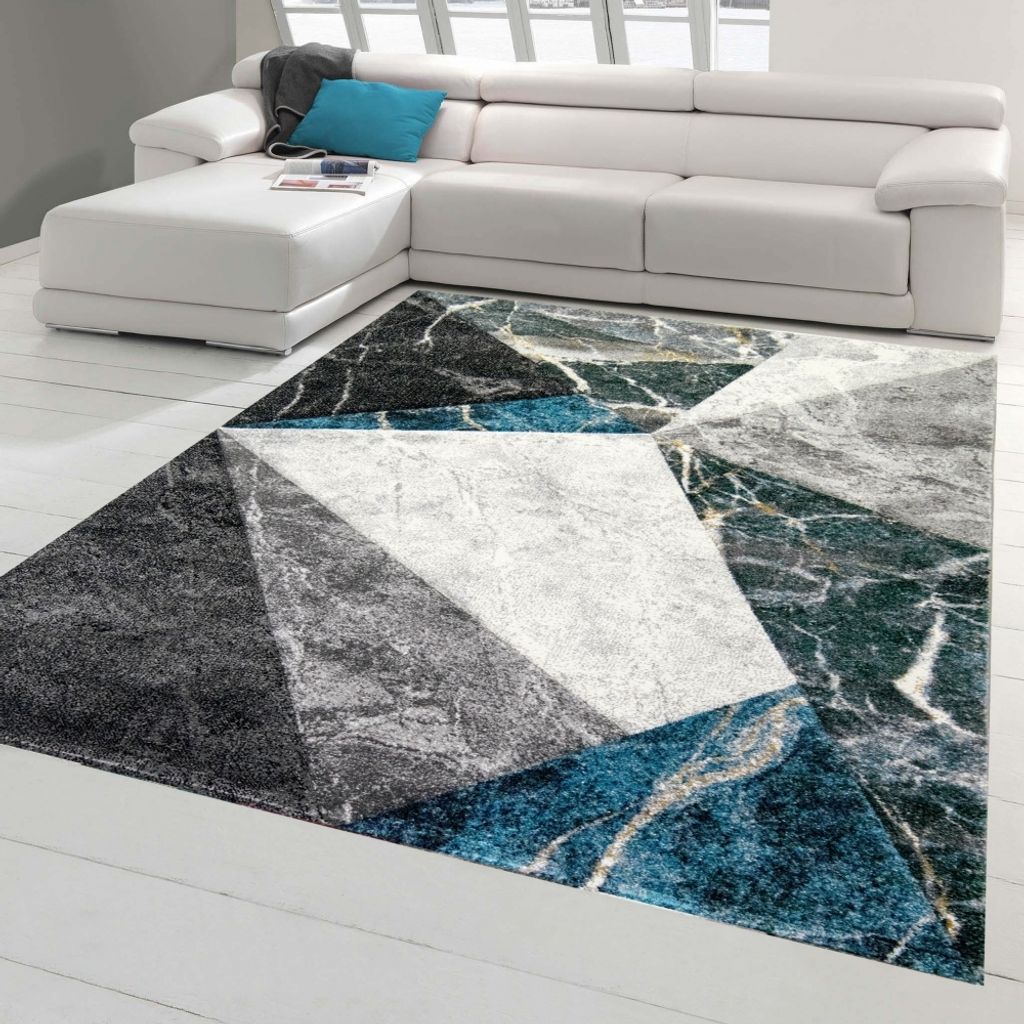 Moderner Teppich mit geometrischem Muster in grau blau Größe - 60 x 110 cm