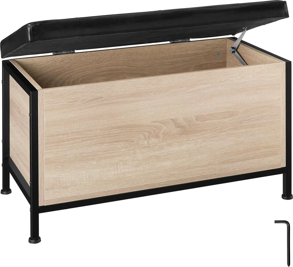 Banc de rangement avec assise matelassée CALICO - Coffre Chêne Sonoma