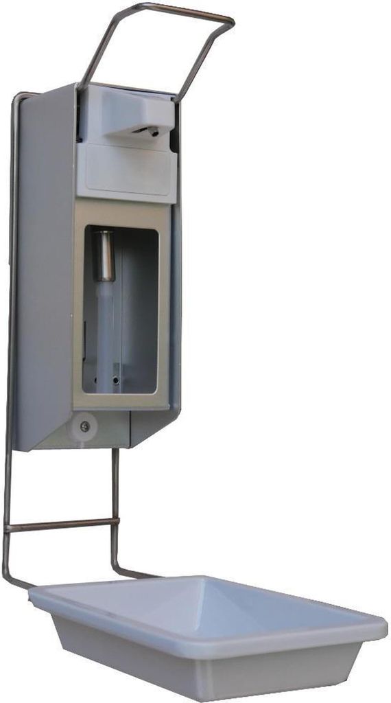 1 Seifenspender Alu 500 ml Euronorm - kurzer Hebel - Abtropfschale - Alufront