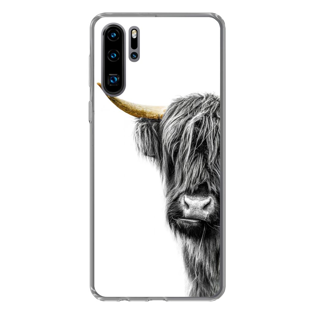 MuchoWow Handyhülle Schutzhülle Hülle für Huawei P30 Pro Schottischer Highlander - Tiere - Schwarz und Gold Silikon Softcase Handy Hülle - S...