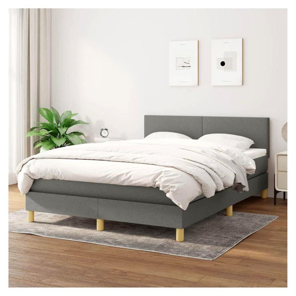 Lattenrost mit Matratze, Dunkelgrau, 140 x 200 cm, Stoff, einfach zu montieren, für Schlafzimmer, Hotel, Schlafsaal