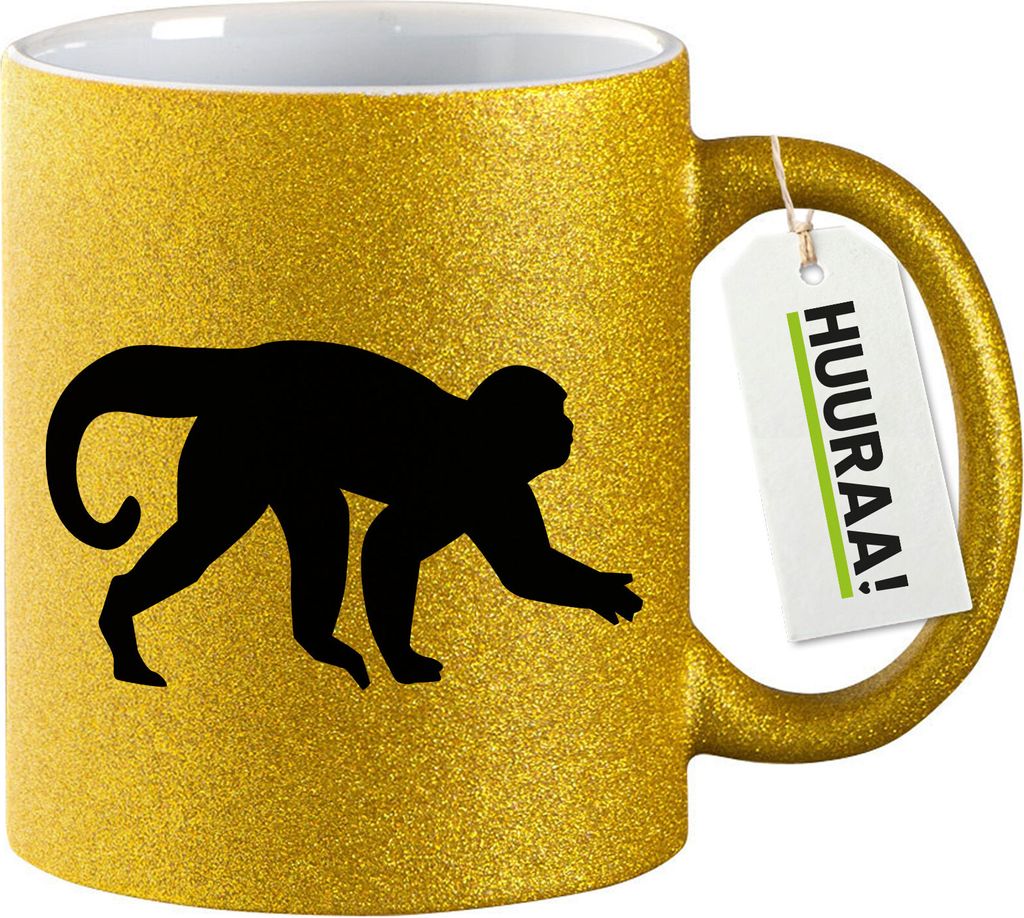 Huuraa Glitzertasse Affe Silhouette 330ml Gold Keramik Kaffeebecher Geschenkidee