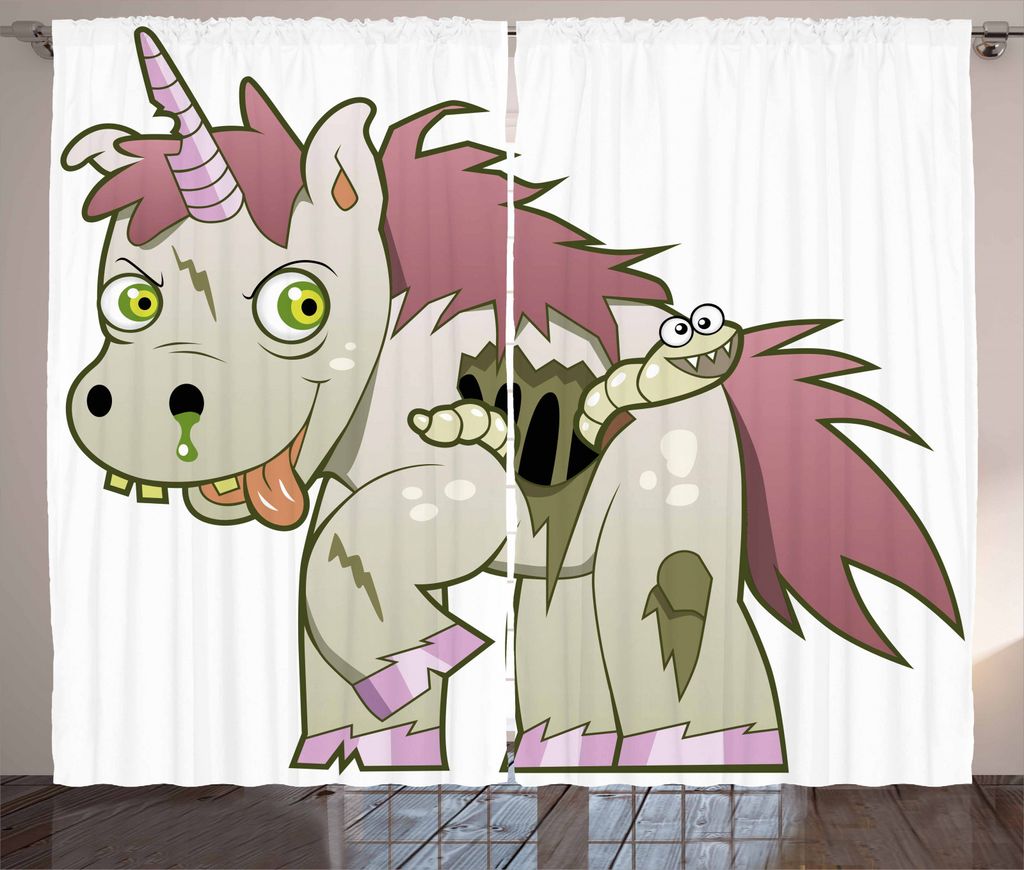 ABAKUHAUS Zombie Rustikaler Vorhang, Das Böse Einhorn-Mythos, Wohnzimmer Universalband Gardinen mit Schlaufen und Haken, 280 x 245 cm, Grüne Getr...