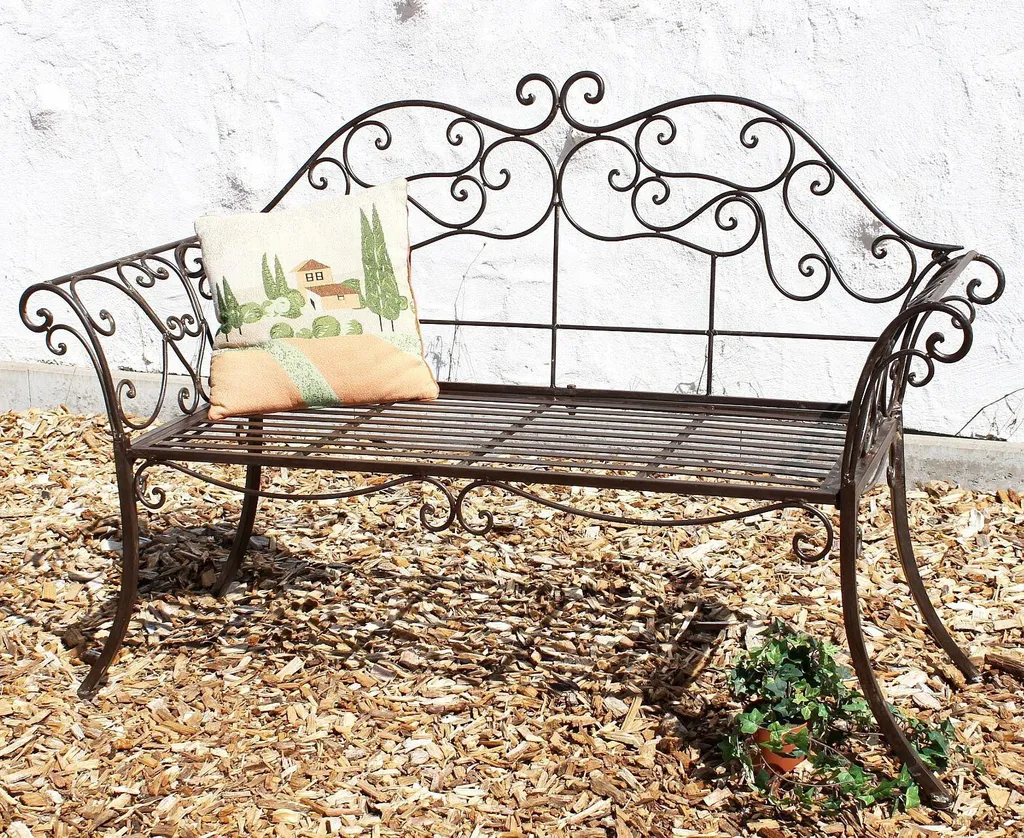 Banc de jardin durable en fer contre la rouille 146 cm marron 2 p.