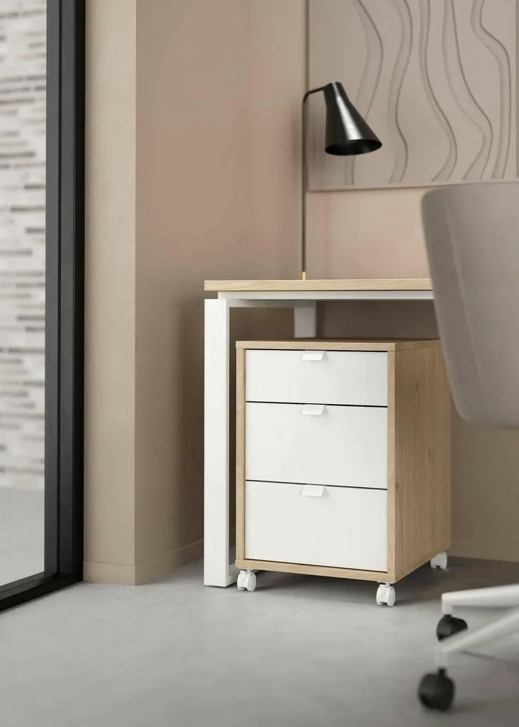 Commode Compacte en Bois Chêne Brun Agazzino - Finition Texturée 3 Tiroirs
