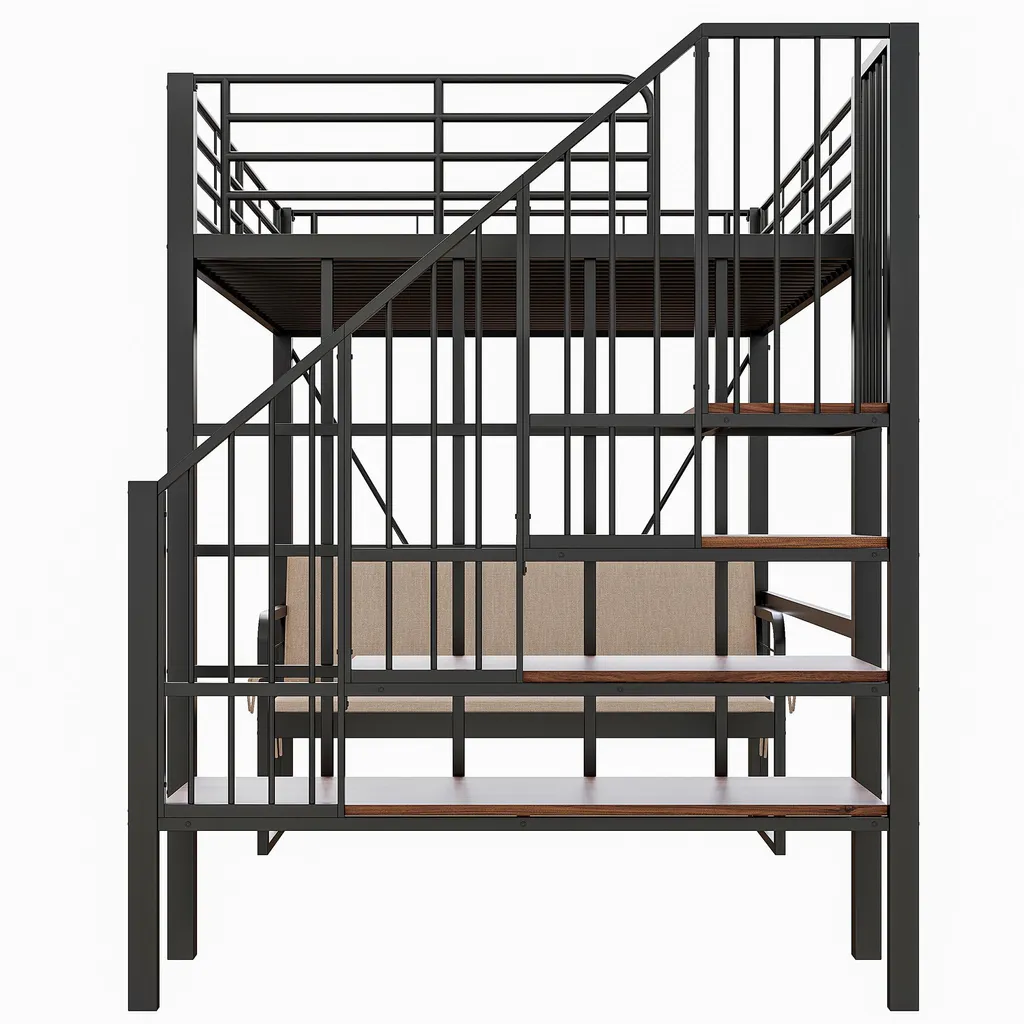 Lit superposé en métal 140x200 avec escalier sécurisé et canapé amovible - 7