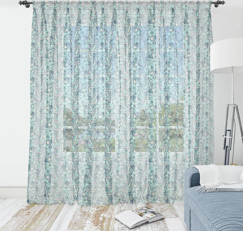 Arazzo Floreale ABAKUHAUS 135x274 - Satin Setoso Azzurro e Champagne