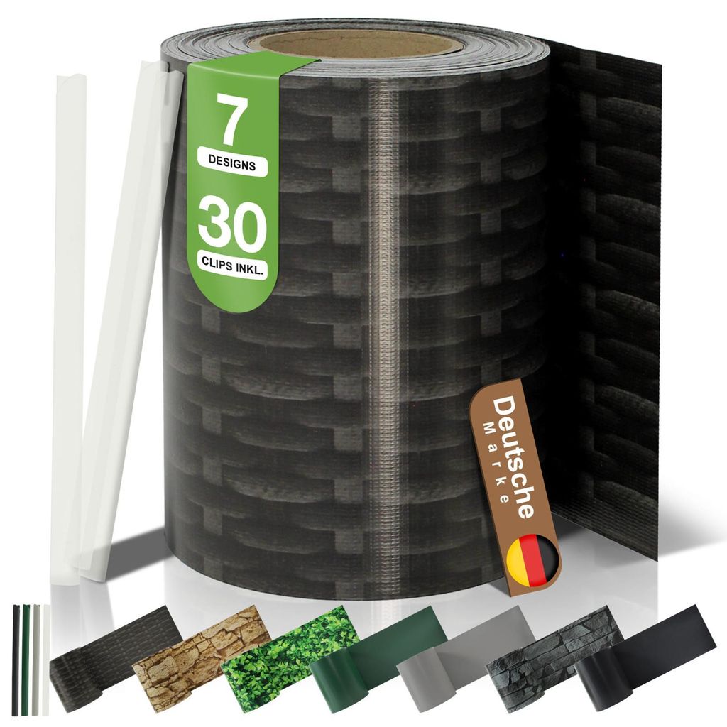 BOOGARDI PVC Sichtschutzstreifen · Sichtschutz Zaun 19 cm x 35 m Rattan 4 Rollen · 450 g/m² · inkl. 120 Clips · Zaunblende für Doppelstabmatt...