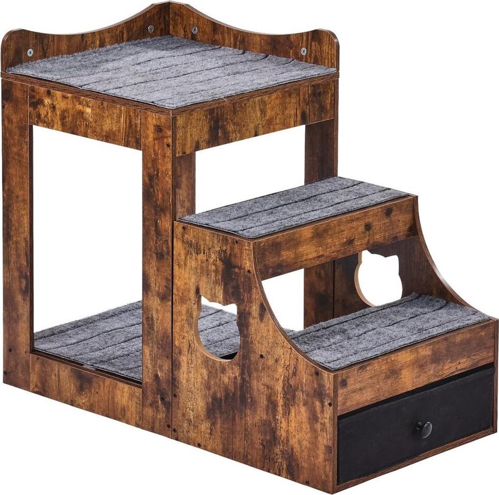 Haustier-Etagenbett mit Treppe, Fensterplatz für Hunde/Katzen mit Stauraum, für den Innenbereich, braun